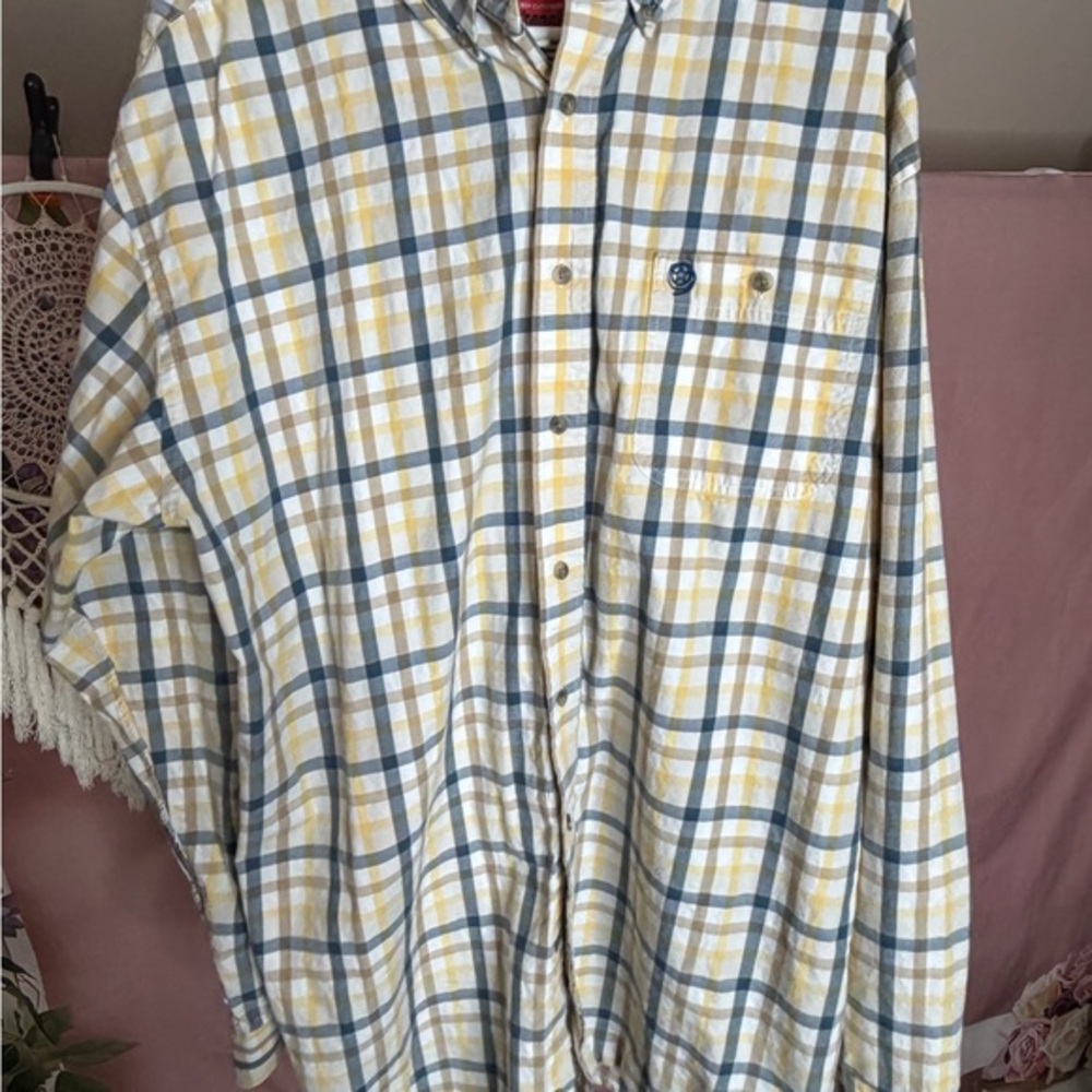 George Straight Wrangler Collab Long Sleeve Plaid Shirt EUC Size XLT